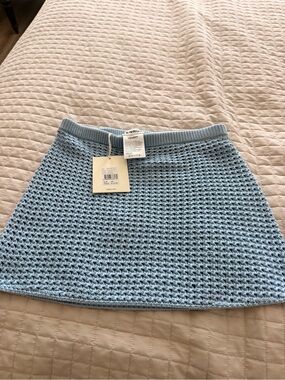 Venroy Light Blue Crochet Mini Skirt